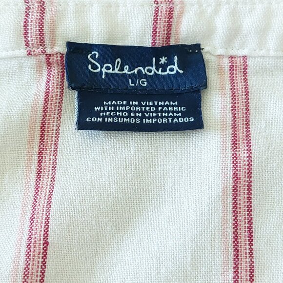 Splendid 3/4 Sleeve Red Stripe Linen Blend Blouse Women's Size L - Picture 2 of 9